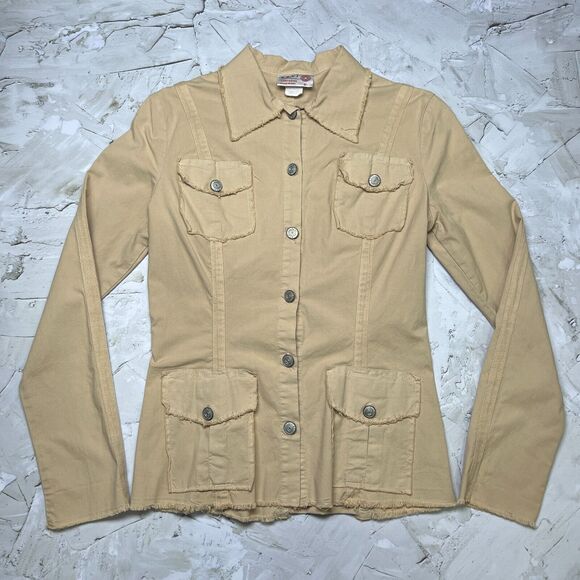 XCVI Wearables Lightweight Long Sleeve Military Jacket SIZE S Beige Shirt USA - Picture 9 of 10